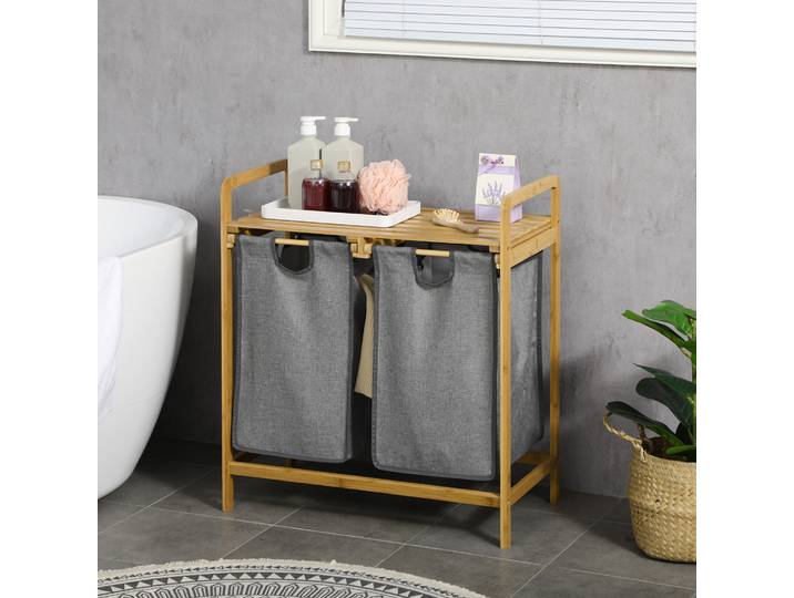 HOMCOM Panier Linge Bambou 2 Paniers Gris