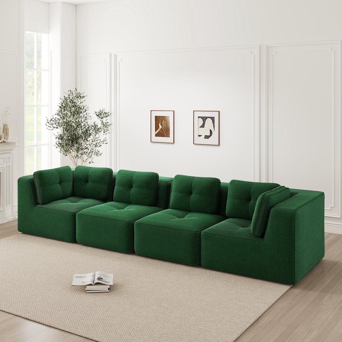 FloraGrace Hoekbank 4-Zits - Modulair - Corduroy - Groen