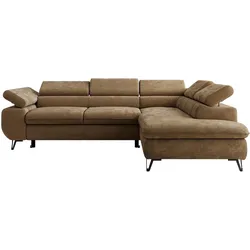 ECKSOFA PABLO L Braun Schenille glatt - Rechts Seite mit Visco Topper