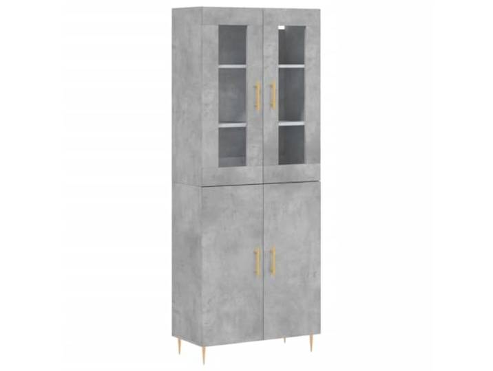 HGFDVCMR Highboard Betongrau 69,5x34x180 cm Schrank mit Türen Elegantem Design in Beton-Optik für Wohnzimmer und Esszimmer mit viel Stauraum, Türen aus Glas und stabilen Metallfüßen.