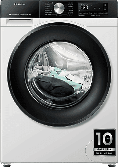 Lavadora secadora - Hisense WD3S8043BW3, 8 kg/5 kg, 1400 rpm, 16 programas, Función Vapor, WiFi, Blanco