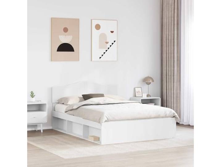SKTQYQO Bett Weiß 160 x 200 cm Kiefer massiv Technisches Holz, Kopfteil inklusive, minimalistisches Design, modernes Zimmer