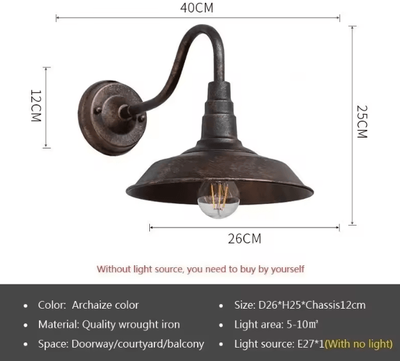 Inspire Curations Retro Waterproof Outdoor Wall Lamp With E27 Base Vintage Garden & Porch Lighting Fixture a Archaize Color