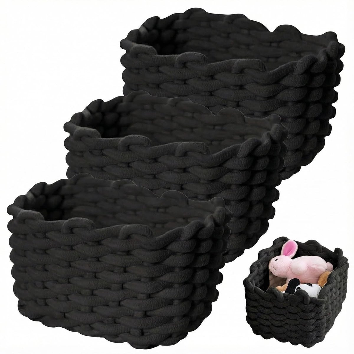Omgoods Set van 3 Decoratieve Opbergmanden van Katoen