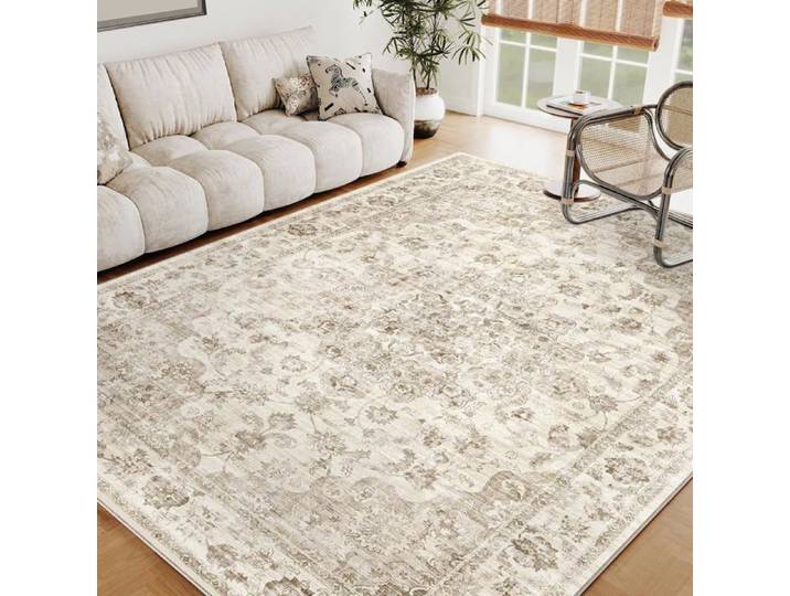 Beige Vintage Tapis Salon 160x230cm Rug Lavable en Machine - Polyester - Vintage Beige - Non étanche - À fleur