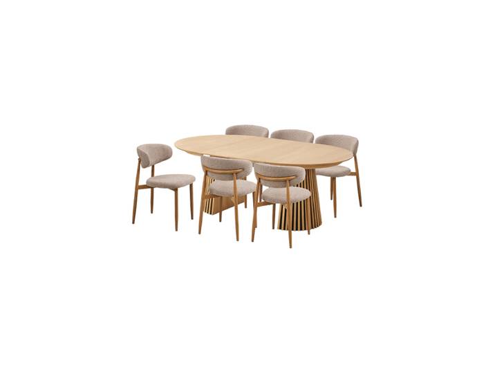 7-teiliges Design Esszimmer-Set „Osakka & Levanto“ Eiche Natural Nordic Living