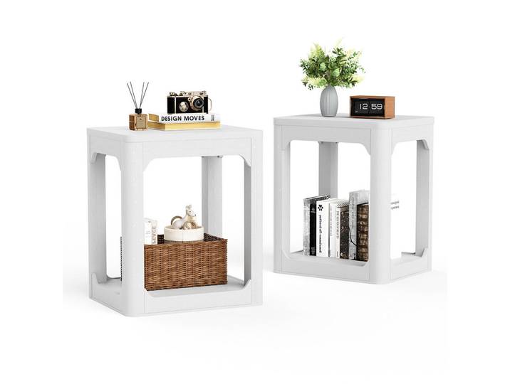 Komhtom Beistelltisch 2er-Set 50x40x60cm, Weiß, Holz, Mode, 40x60x50 cm, Wohnzimmer, Wohnzimmertische, Beistelltische