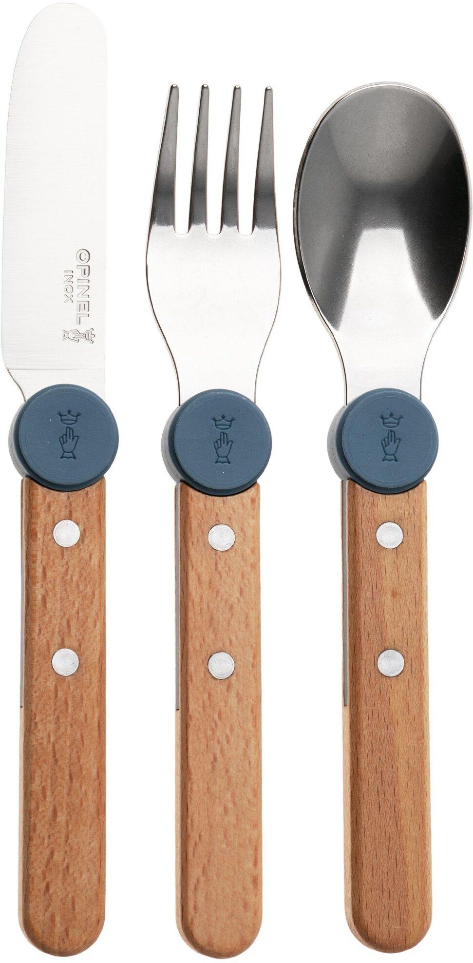 Zestaw sztućców dla dzieci Opinel Le Petit Gourmet 3257 Rain Blue, 3-częściowy