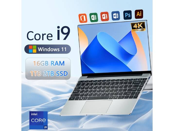 Ordinateur portable 14,1' pour étudiants et professionnels, ordinateur portable 2025 avec processeur Intel Core I9-10980HK, 16 Go de RAM, 1 To ou 2 To de SSD, webcam, léger et fin.