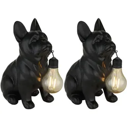 2x LED Solarleuchte Solarlampe Außenleuchte schwarz matt Bulldogge Hund H 23,5cm