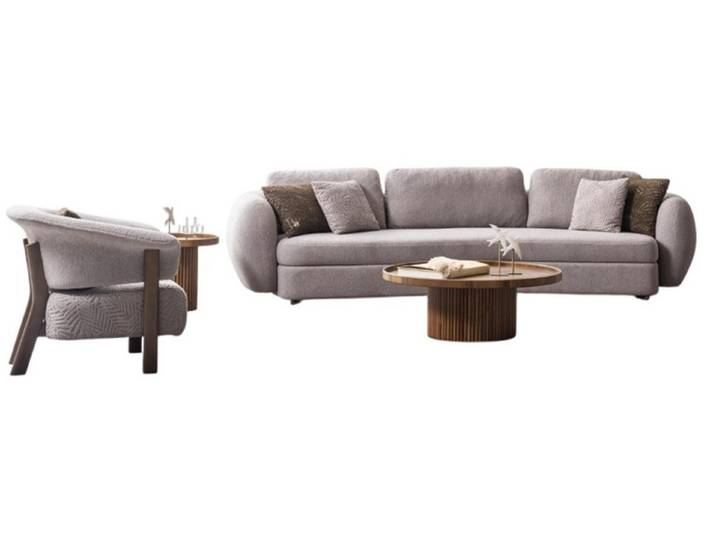 Xlmoebel Sofa Stilvolle Graue Garnitur mit Luxus Sesseln und Tischen, Garnitur 4 Teile, Made in Europa