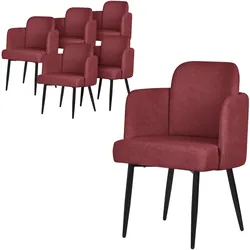 ESSZIMMERSTÜHLE 6er Set Rot mit Stoffbezug Rattan Optik