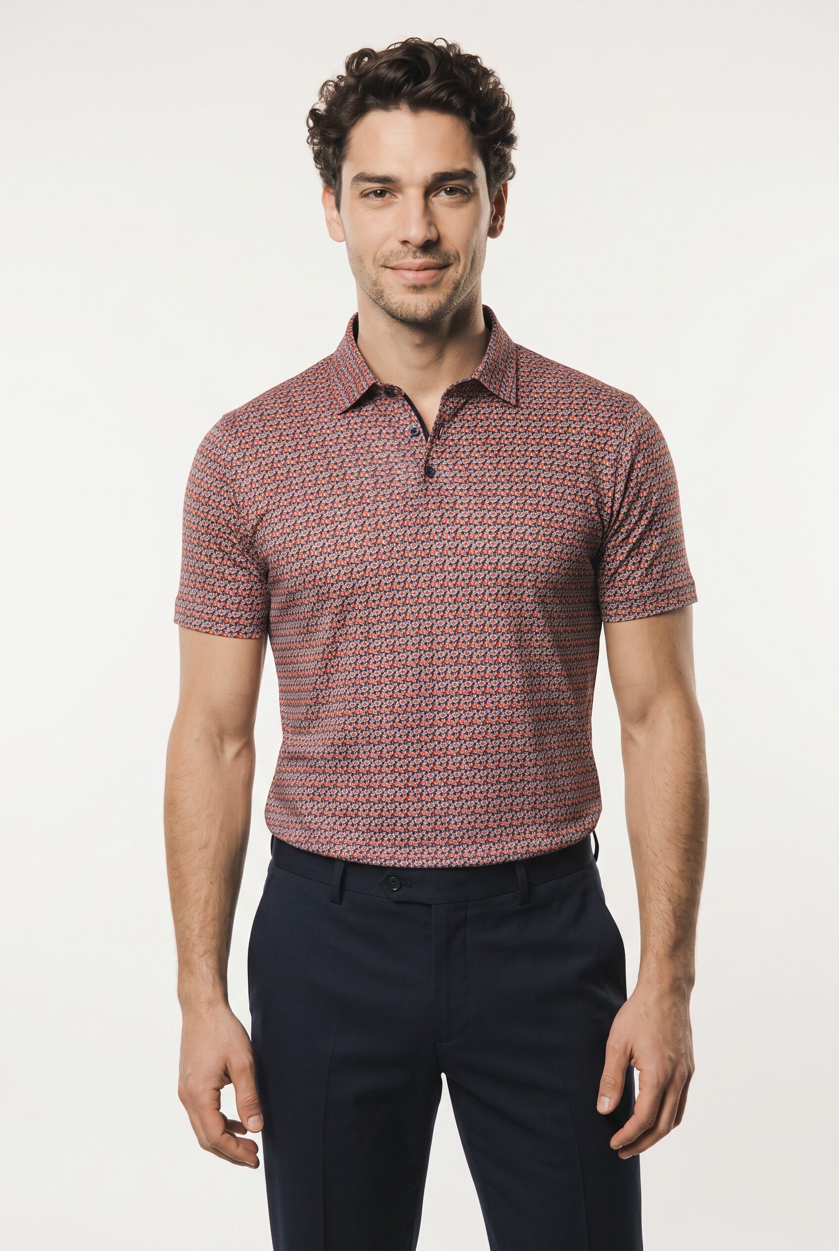 Poloshirt DESOTO "Casual Polo Kent 1/2", Herren, Gr. 3XL, mandarin pattern, Obermaterial: 100% Baumwolle, slim fit normal, Shirts Poloshirt mandarin pattern 3XL