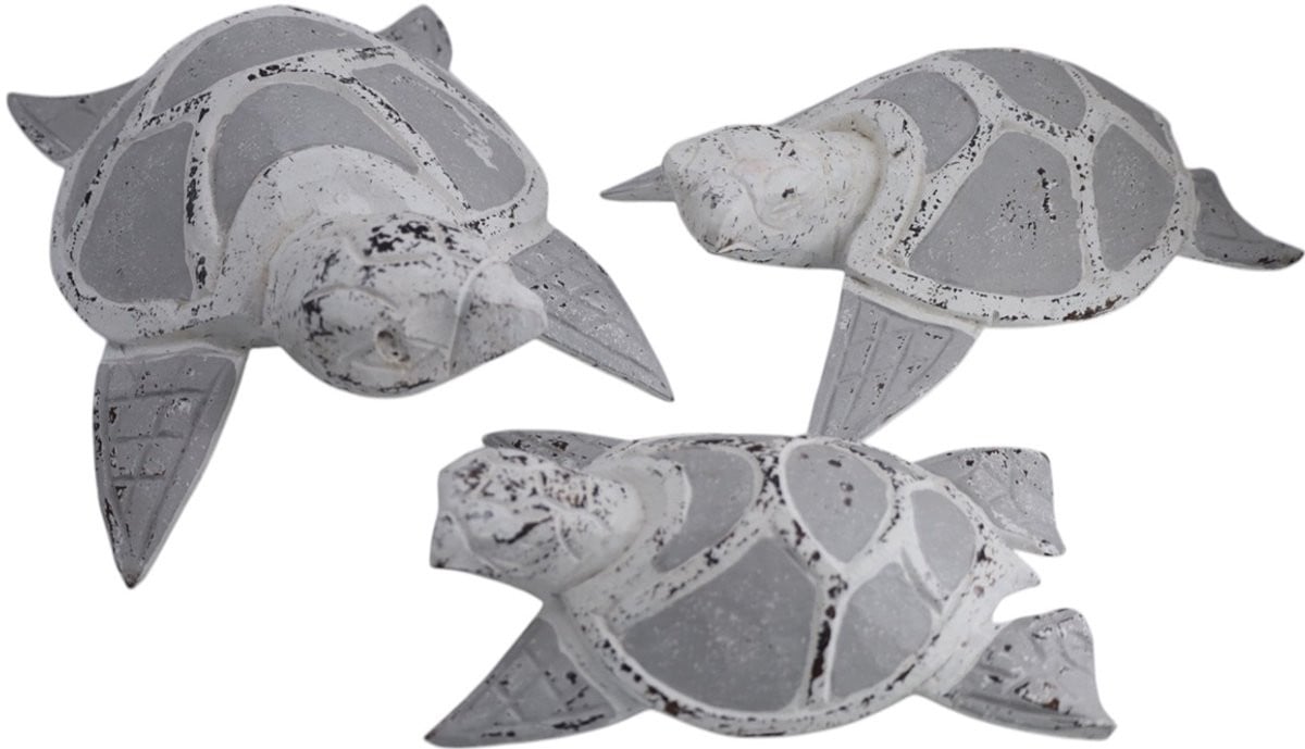 Gea Set van 3 schildpadden decoratie - Grijs/Wit