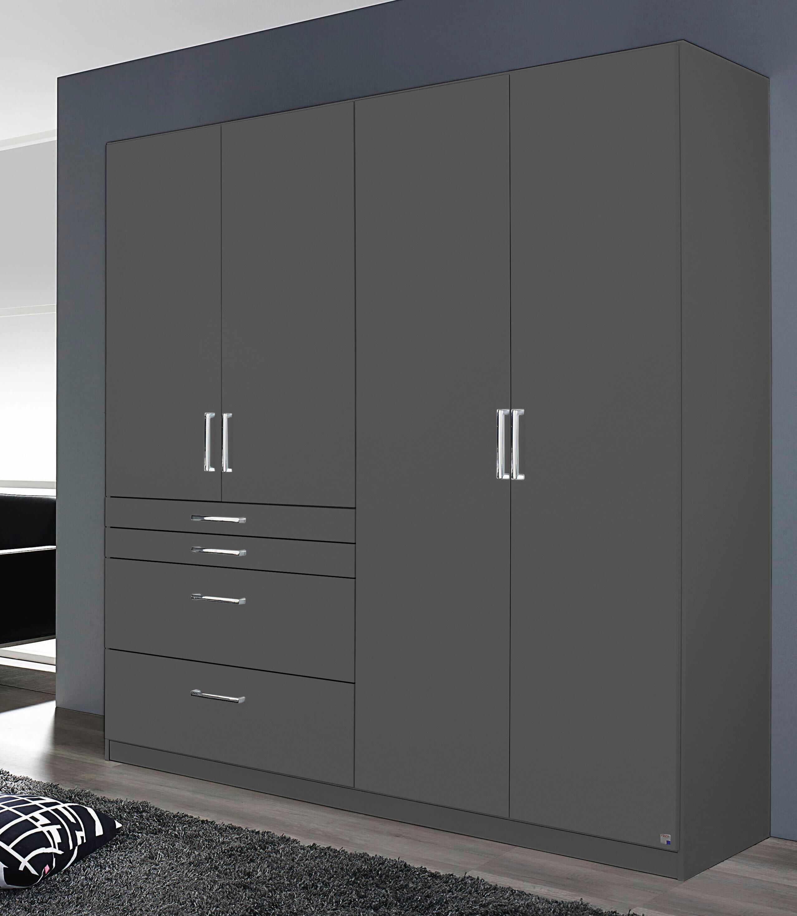 Kleiderschrank RAUCH "Harburg Drehtürenschrank Schlafzimmerschrank mit viel Stauraum", grau (graumetallic), B:181cm H:197cm T:54cm, Holzwerkstoff, Schränke, Kleiderschrank, oberste Schublade mit praktischer Facheinteilung MADE IN GERMANY