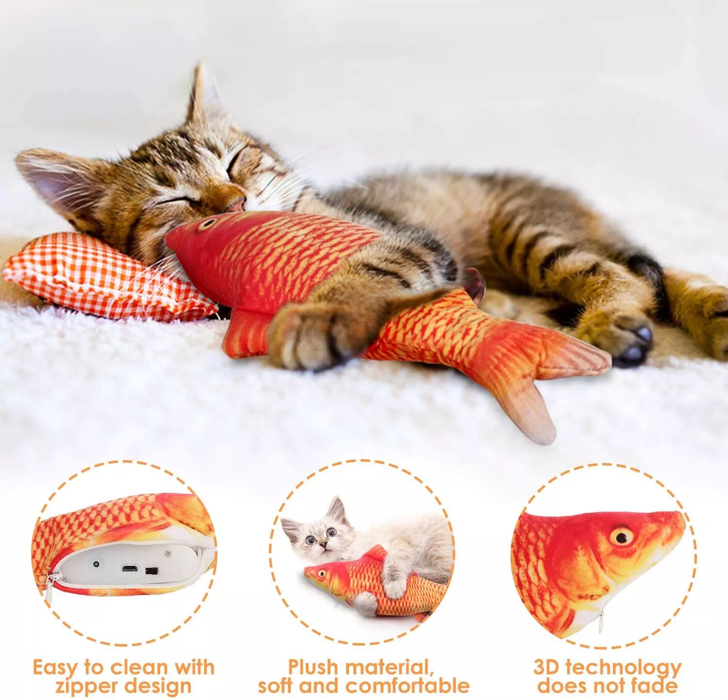 INF Jouet interactif pour chat Splashing Fish Orange