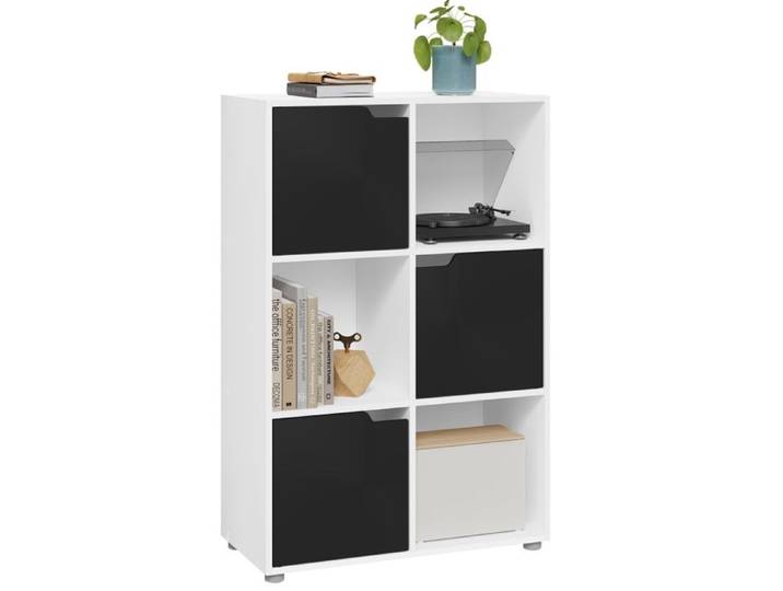 Bibliothèque WOLTU - Armoire avec 3 Portes en MDF - 60x29x91cm - pour Salon Bureau - Blanc+Noir