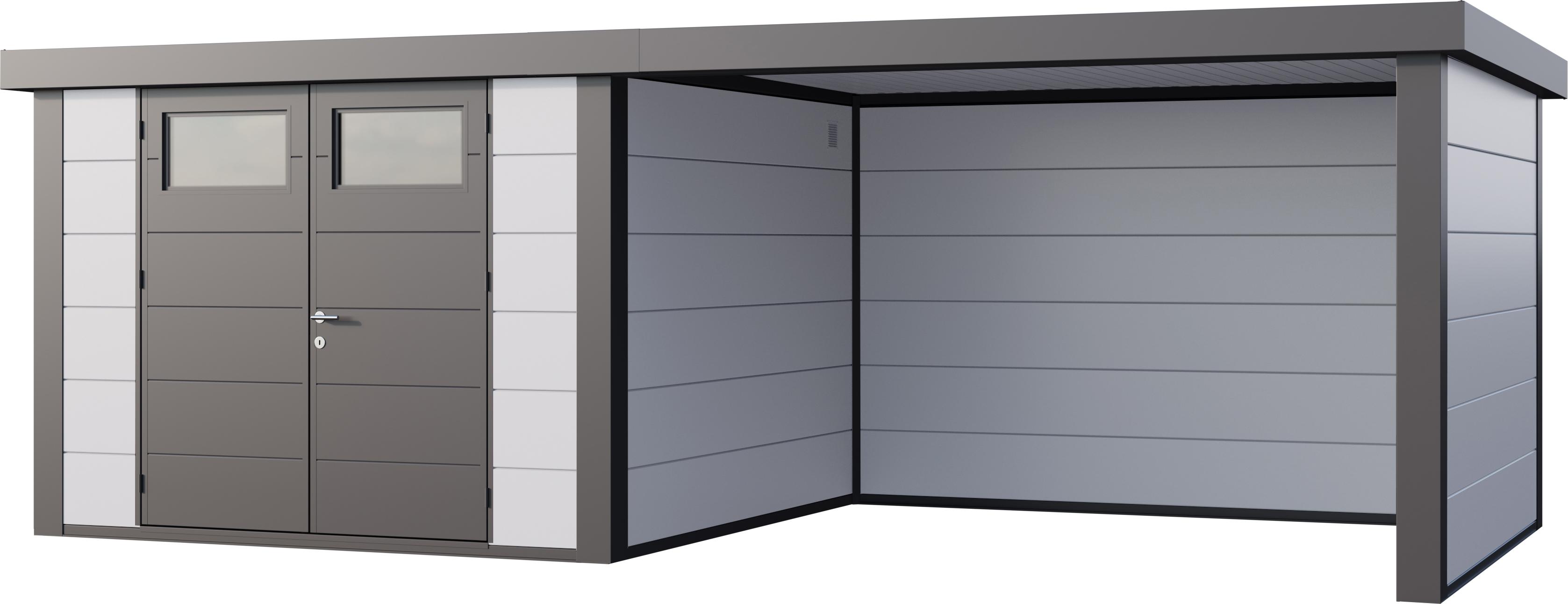 Telluria Metallgerätehaus Classico 3030 mit Lounge Anbau weiß Lounge-Anbau rechts