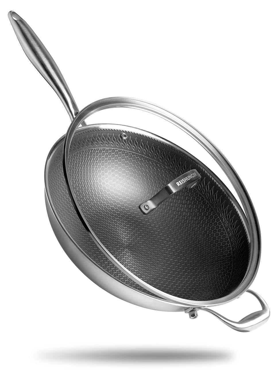 Dripio Roestvrijstalen wok met antiaanbaklaag, 32 cm, krasbestendig en ovenbestendig