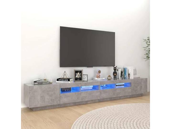 TV-Schrank 260x35x40 cm mit RGB LED-Beleuchtung, Betongrau, 3er Set TV Schränke (2 mit Beleuchtung, 1 ohne), Modernes TV Board mit Farbanpassung, leicht zu montieren