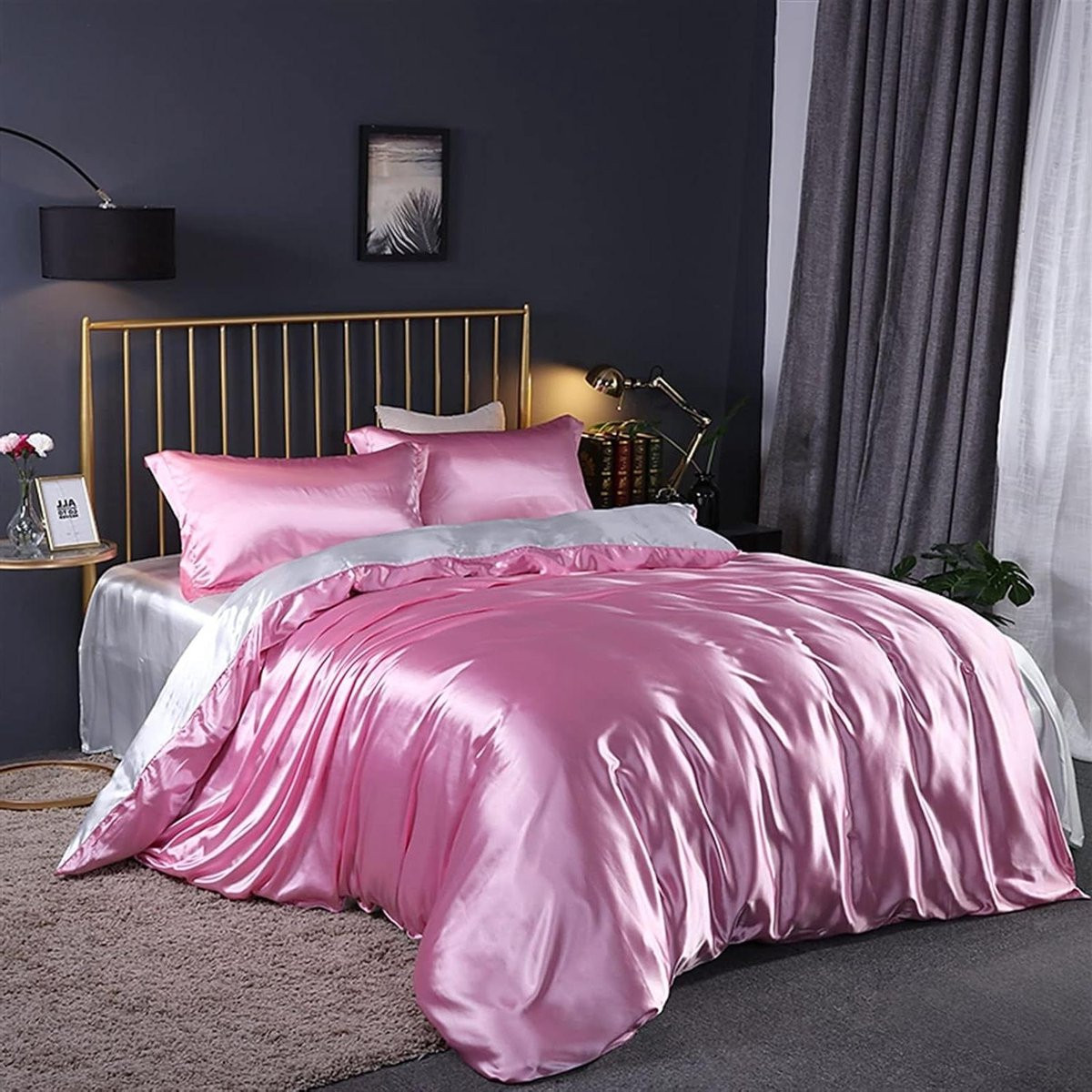 Dekbedovertrek Set Roze Wit - 4-delige Beddengoed Set - 150x200 cm