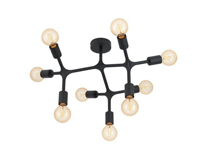 Eglo Plafonnier Bocadella 1\, lampe de plafond industrielle 9 flammes design extravagant\, lampe de salon en acier noir\, éclairage de cuisine\, lampe de couloir avec douille E27
