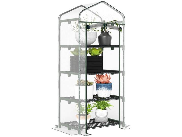 ComfortXL Gewächshaus De-11918 mit 4 Etagen & PVC-Bache Transparent, Metall, 50x160x70 cm, Gartenzubehör, Gartenhäuser & Gewächshäuser