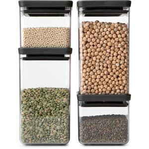 Brabantia Vorratsdose TASTY+, aus Kunststoff, 2x 0,7 / 2x 1,6 Liter, transparent, luftdicht, Set, 4-teilig