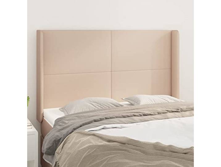 KTHLBRH Kopfteil aus Kunstleder, Cappuccino, klassisches Design, elegantes Design, höhenverstellbar, Beine aus massivem Lärchenholz, stabile Rückenunterstützung
