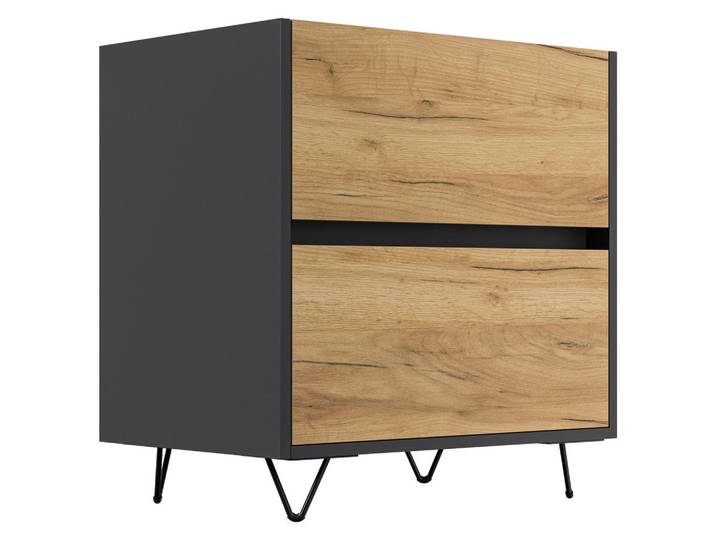 Mid.you Nachttisch, Graphit, Eiche, 2 Schublade(n) Schubladen, Haarnadel, 61.2x65x42 cm, Stauraum, Schlafzimmer, Nachttische