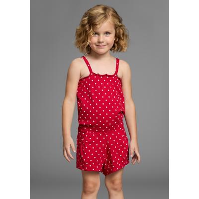 Kurzoverall KIDSWORLD "für kleine Mädchen", Mädchen, Gr. 110, N-Gr, rot (rot, weiß), Jersey, Obermaterial: 100% Baumwolle, bedruckt, gepunktet, kurz, Overalls Kurzoverall, niedlich gepunktet