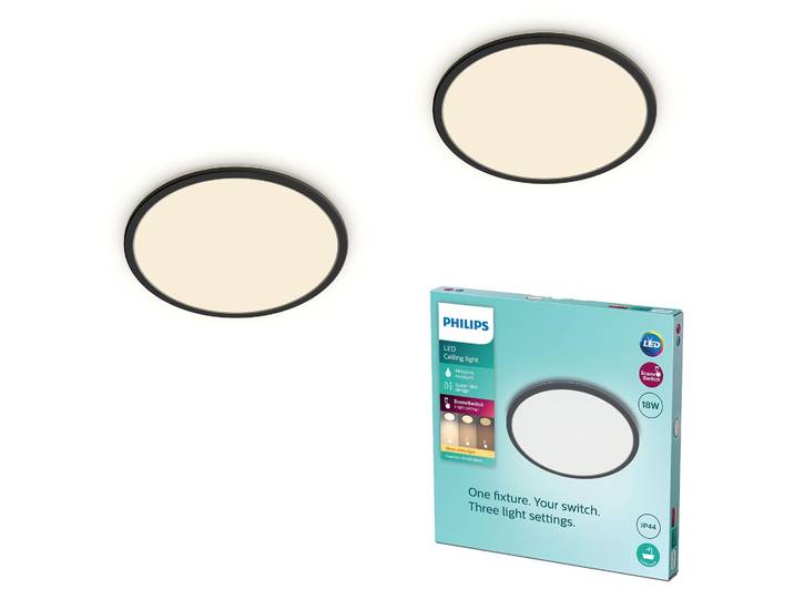 PHILIPS LED Badezimmer Deckenleuchte Superslim (18 W), 3 Lichteinstellungen, war
