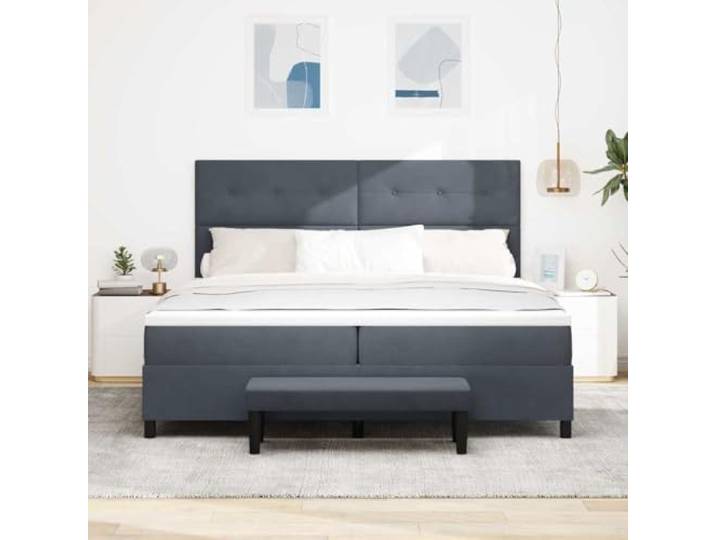 KTHLBRH Doppelbett Samt Dunkelgrau 200 x 200 cm Konstruktion aus Holz, mittelharter Schaum, modernes Design