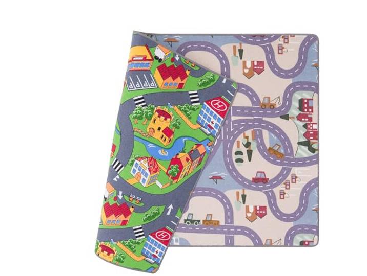 Pergamon Kinder Straßenteppich Beidseitig Fun Town & Little Village - Spielteppich für Kinderzimmer mit Straßenmotiven, Fördert Kreativität und Fantasie