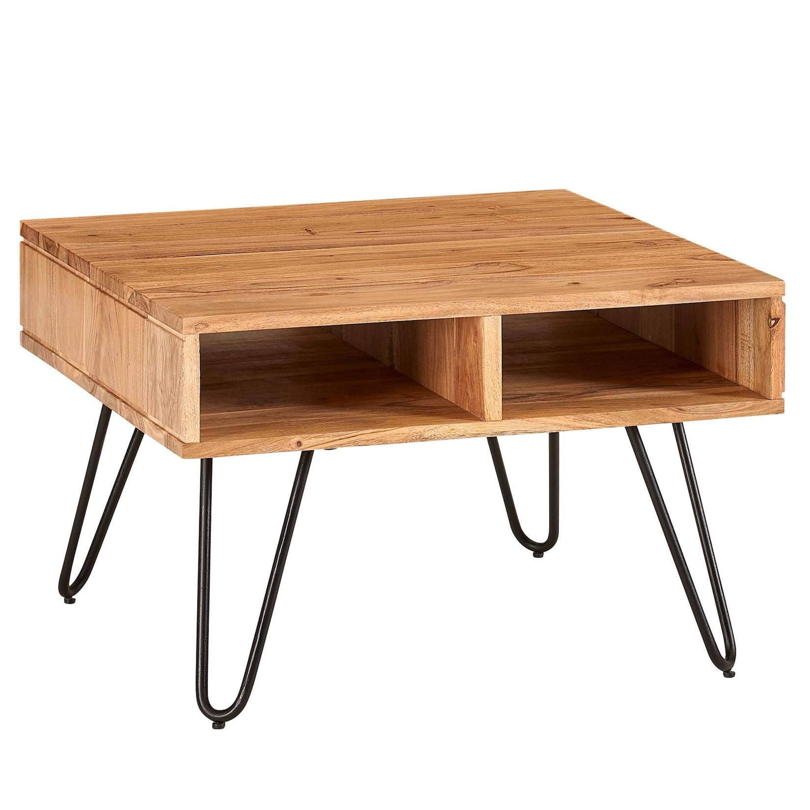 KADIMA DESIGN Massiver Akazienholz Couchtisch, Modernes Design, Metallgestell, Stauraum