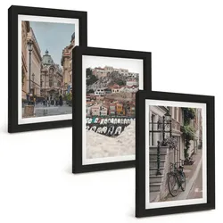 BILDER SET 3er Set - 20x30 cm Schwarzer Rahmen - Die charmanten Straßen des Hafens der Stadt