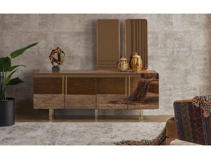 Xlmoebel Sideboard Luxuriöse Holzkommode mit Spiegeln im modernen Design (Sideboard mit Spiegeln, 3 St., Sideboard mit 2xSpiegel), Hergestellt in Europa