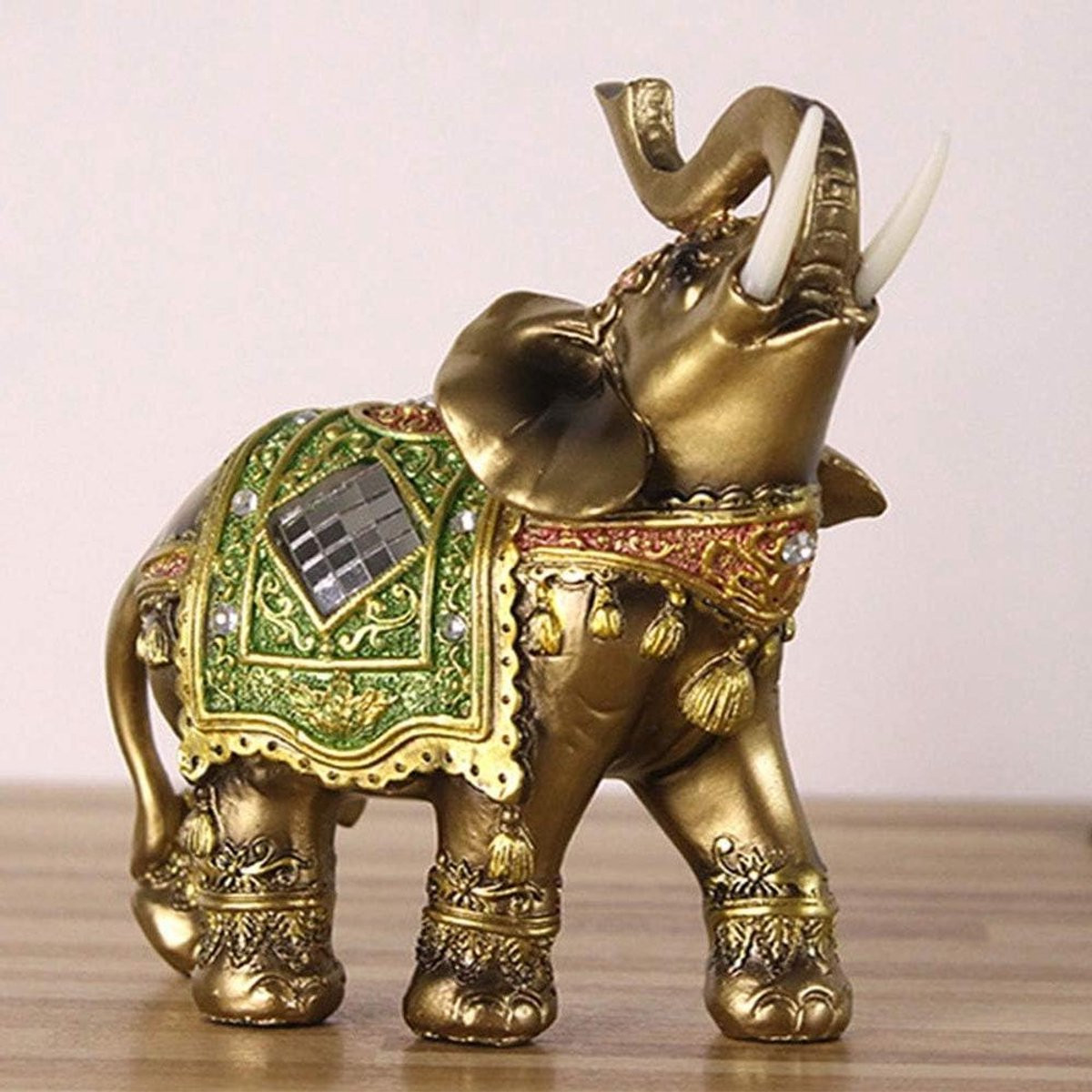 Olifant Beeld Feng Shui Figuur Groen Maat L voor Thuis Decoratie