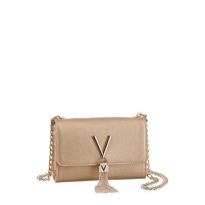 Umhängetasche VALENTINO BAGS "DIVINA", Damen, Gr. B/H/T: 17cm x 11,5cm x 4cm, gold (goldfarben), Lederimitat, Taschen Umhängetasche, Damen Handtasche, Schultertasche, Mini Bag mit Schmuckelement