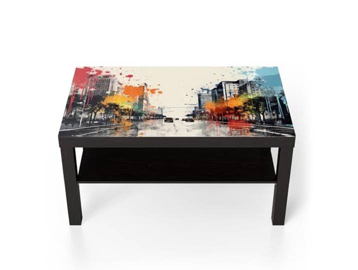 DEQORI Glastisch schwarz groß 90x50 cm Motiv Urbane Farbwellen ausgefallener Beistelltisch aus Glas Hochglanz Couchtisch fürs Wohnzimmer moderner Couch Tisch mit Design