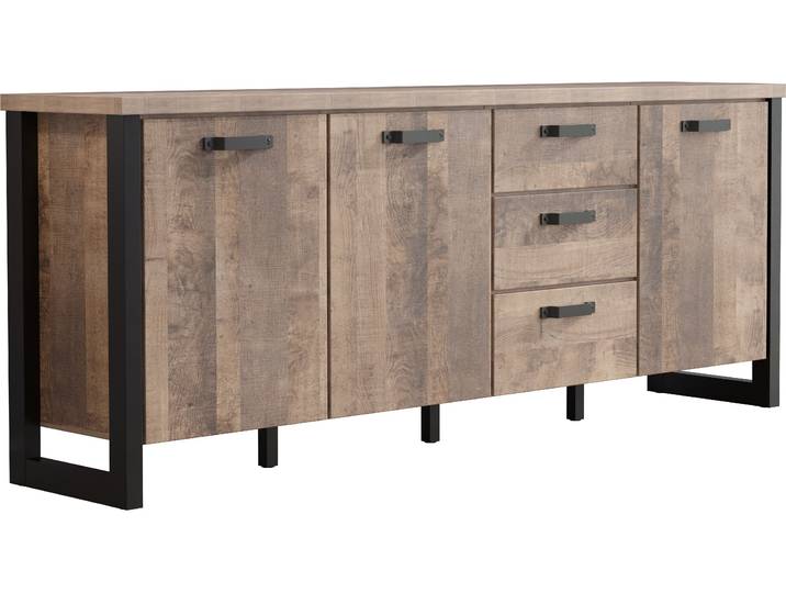 trendteam Emile Sideboard Tabak Eiche Nachbildung/Schwarz, B/H/T ca. 214/86/45 cm