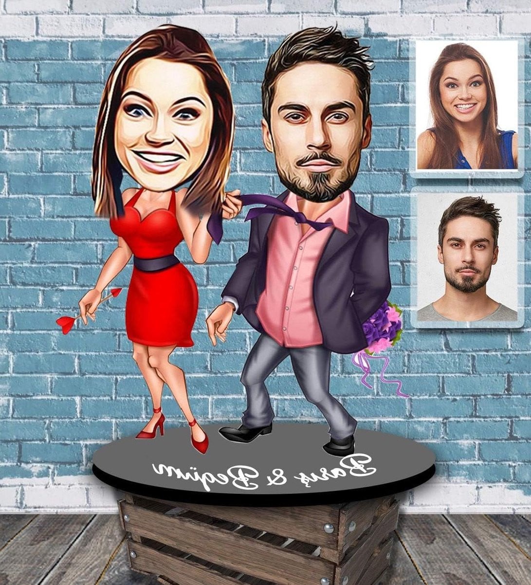 Set van 2 gepersonaliseerde houten beeldjes voor huisdecoratie