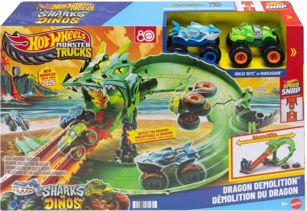 Hot Wheels Monster Trucks Drachen Destruction Track und 2 Autos
