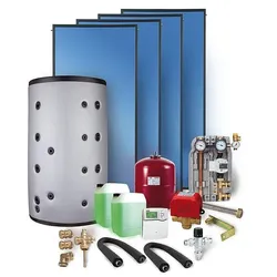 Solaranlage Paket SX2.51 15,06m2 Flachkollektor Frischwasserspeicher 1000l Heizung