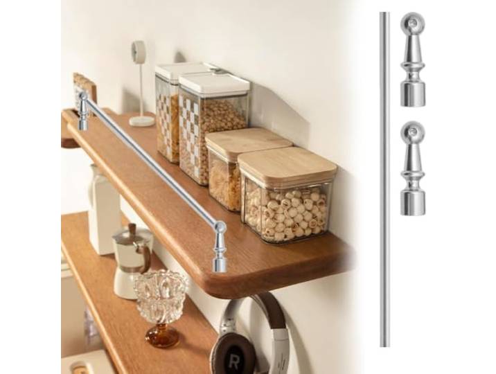 RegalgeläNder Regalreling aus Metall für Holzregale Metall-Reling-Set Schränke Absturzsicherung, Individuell Anpassbare Absturzsicherungsschiene(Silver,100inch/254cm)