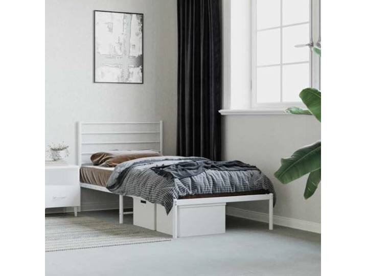 RJPLMFV Bettgestell, Metall, Weiß, 80 x 200 cm, mit Kopfteil Ohne Matratze, Lattenrost, pulverbeschichteter Stahl, Stauraum unter dem Bett