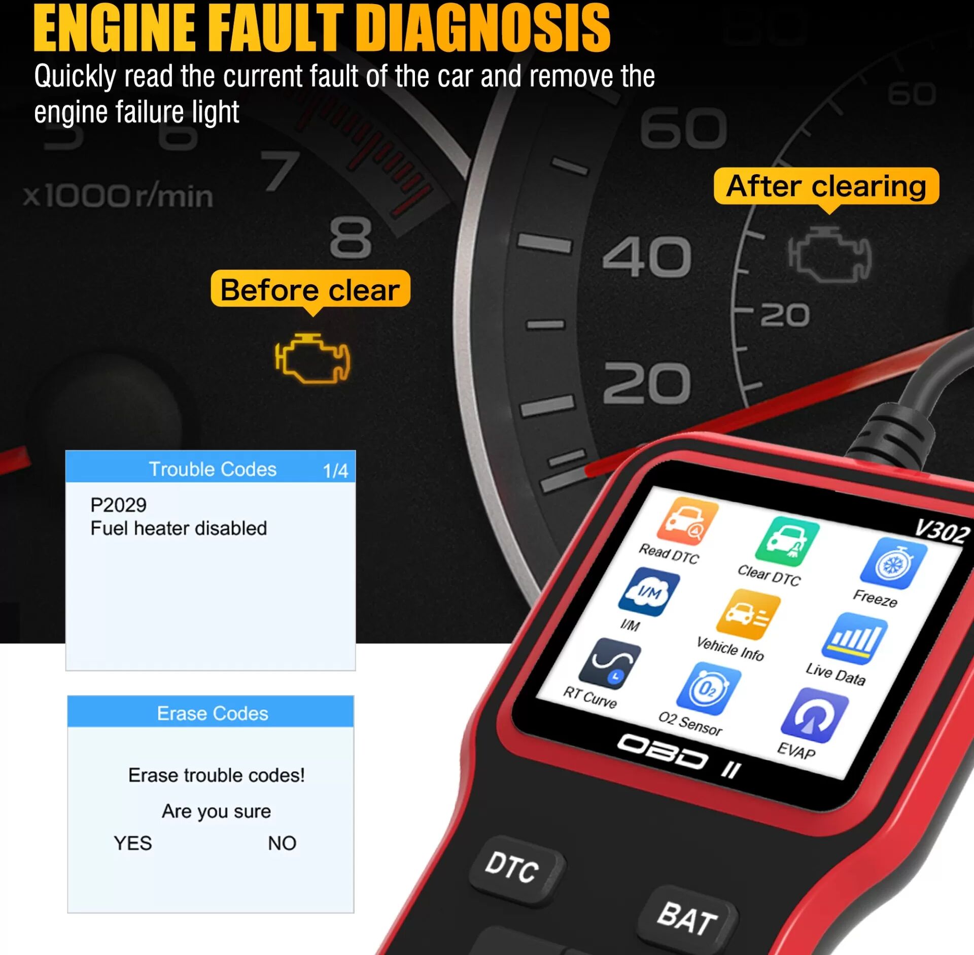 INF KFZ Motor Fehlercode Lesegerät Diagnosegerät OBD2 Scanner mit Echtzeitdaten und Batterietest