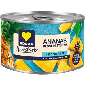 Edeka Obstkonserve Herzstücke Ananas in eigenem Saft, ohne Zuckerzusatz, vegan, Stücke in der Dose, 227 g