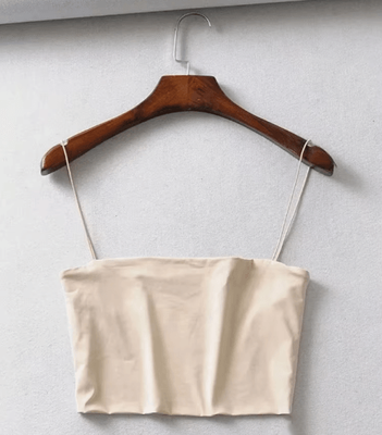 Inspire Picks 2024 Womens Elastic Cotton Crop Top Sleeveless Summer Cami beige l