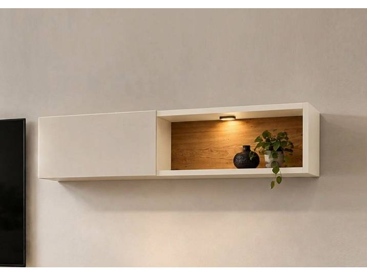 Hängeelement 120x30cm 'Novera' Wildeiche massiv & MDF creme inkl. Beleuchtung